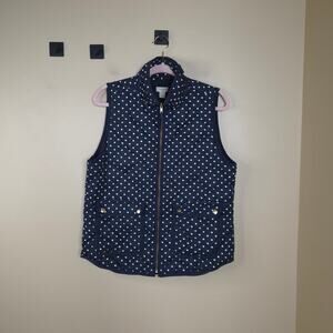 J. Crew Full Zip Quilted Puffer Vest in Blue White Polka Dot Size M